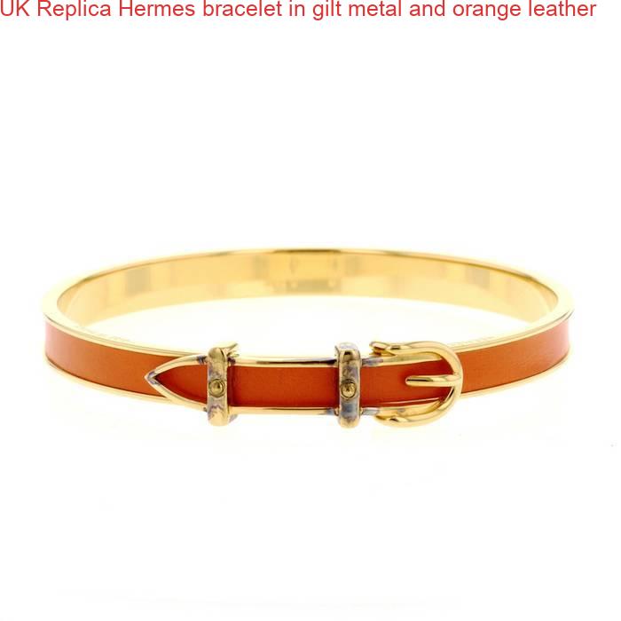 UK Replica Hermes bracelet in gilt metal and orange leather – High